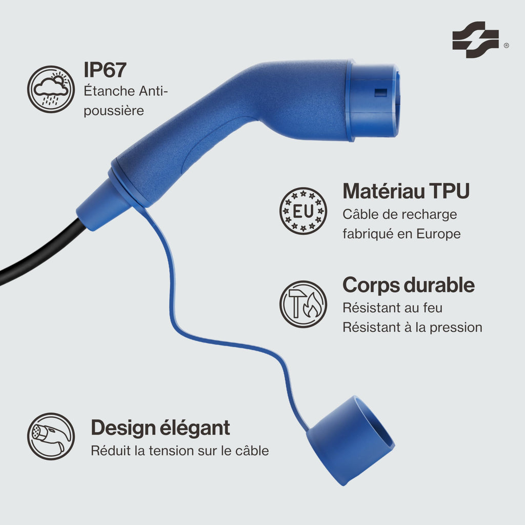 Câble de recharge Type 2 Schuko 3,7 kW réglable 8A 16A avec affichage numérique pour voiture électrique longueur 5 m