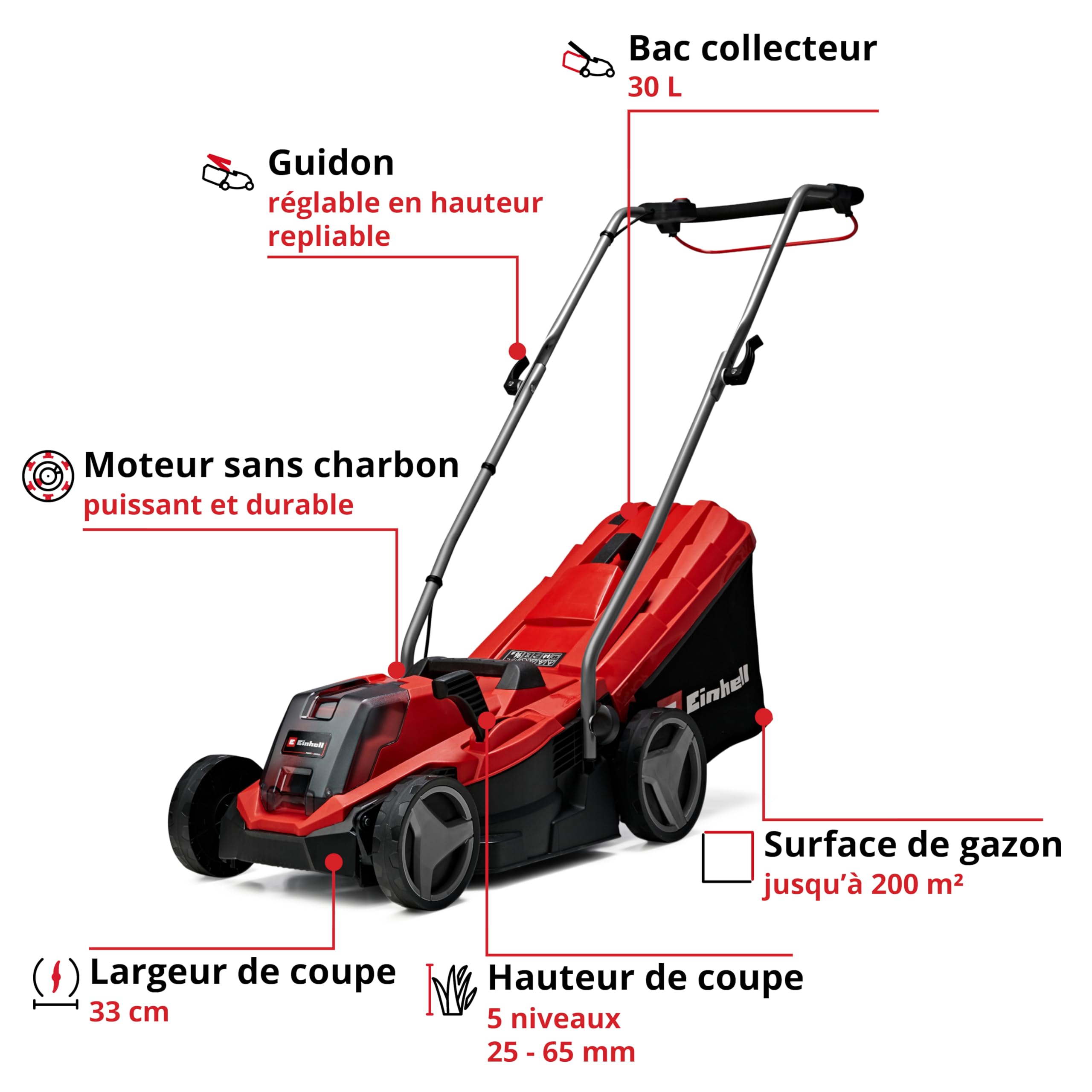Tondeuse à gazon sans fil GE-CM 18/33 Li Power X-Change 18V largeur de coupe 33 cm avec batterie 4,0 Ah et chargeur