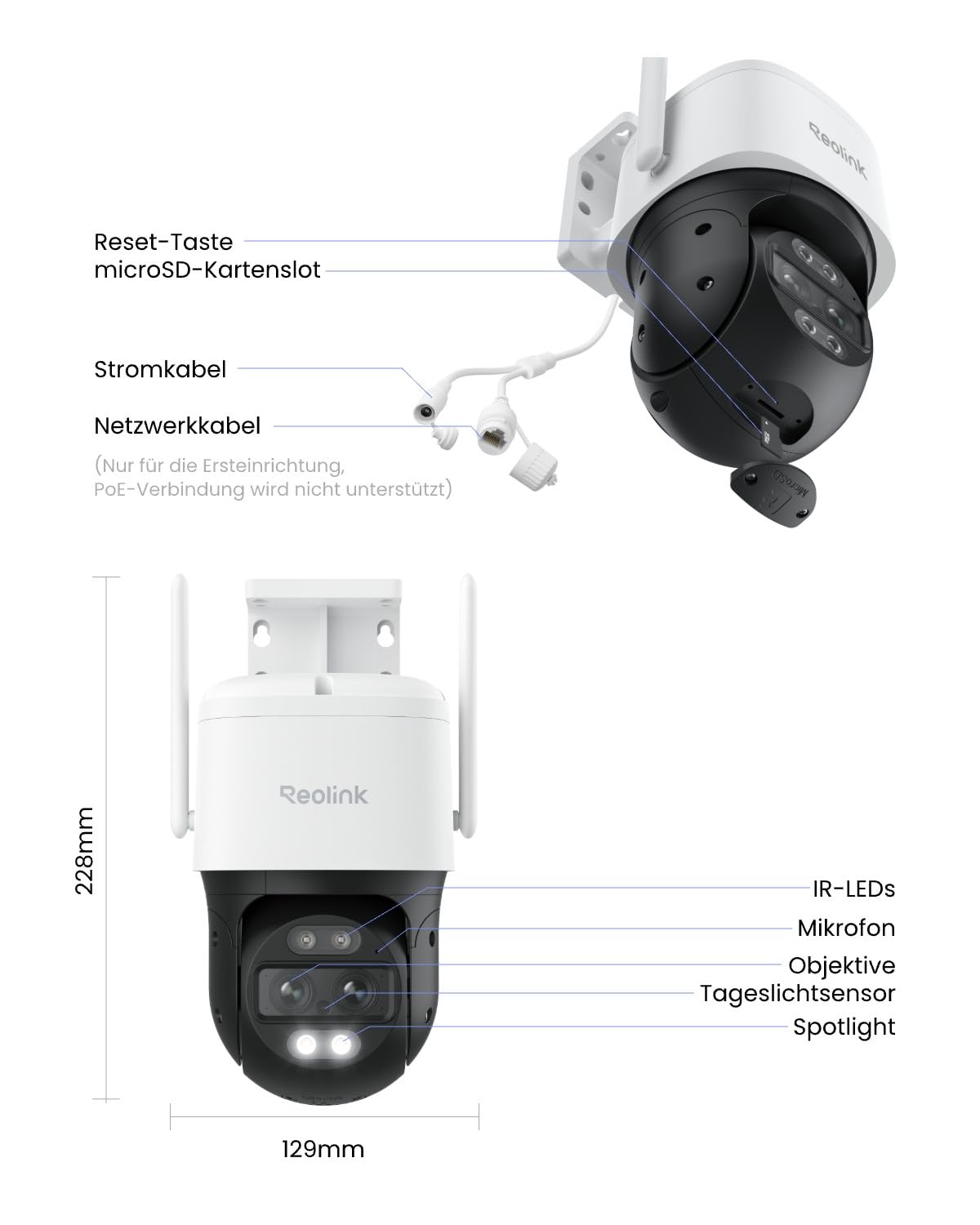 4K PTZ Überwachungskamera Außen mit Auto-Tracking, 6-fachem Hybrid-Zoom und Dual-Band Wi-Fi 6 für 360° Rundumsicht