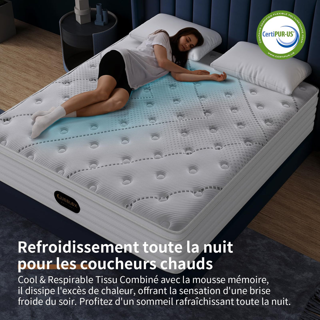 Matelas hybride SLC-618 140x190 cm épaisseur 28 cm 7 zones ressorts ensachés avec mousse mémoire de forme fermeté moyenne