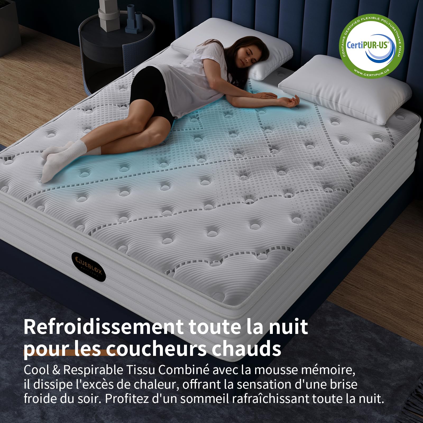 Matelas hybride SLC-618 140x190 cm épaisseur 28 cm 7 zones ressorts ensachés avec mousse mémoire de forme fermeté moyenne