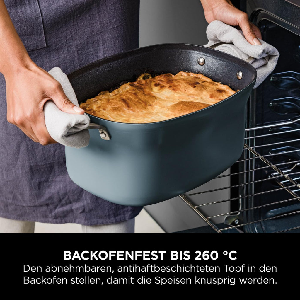 Multikocher 8-in-1 mit 8 l Fassungsvermögen für bis zu 8 Portionen, 1200 W, antihaftbeschichteter und spülmaschinenfester Kochtopf, in Meersalzgrau