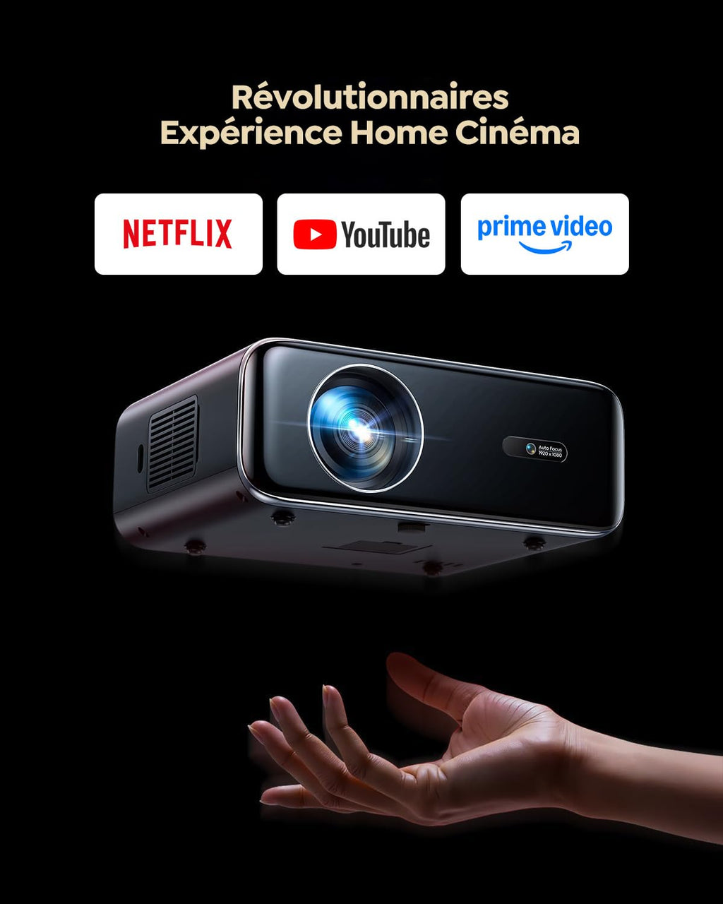 Vidéoprojecteur 4K Smart avec Netflix WiFi 6 Bluetooth HDR10 1500 ANSI FHD 1080P autofocus correction trapèze Home Cinéma
