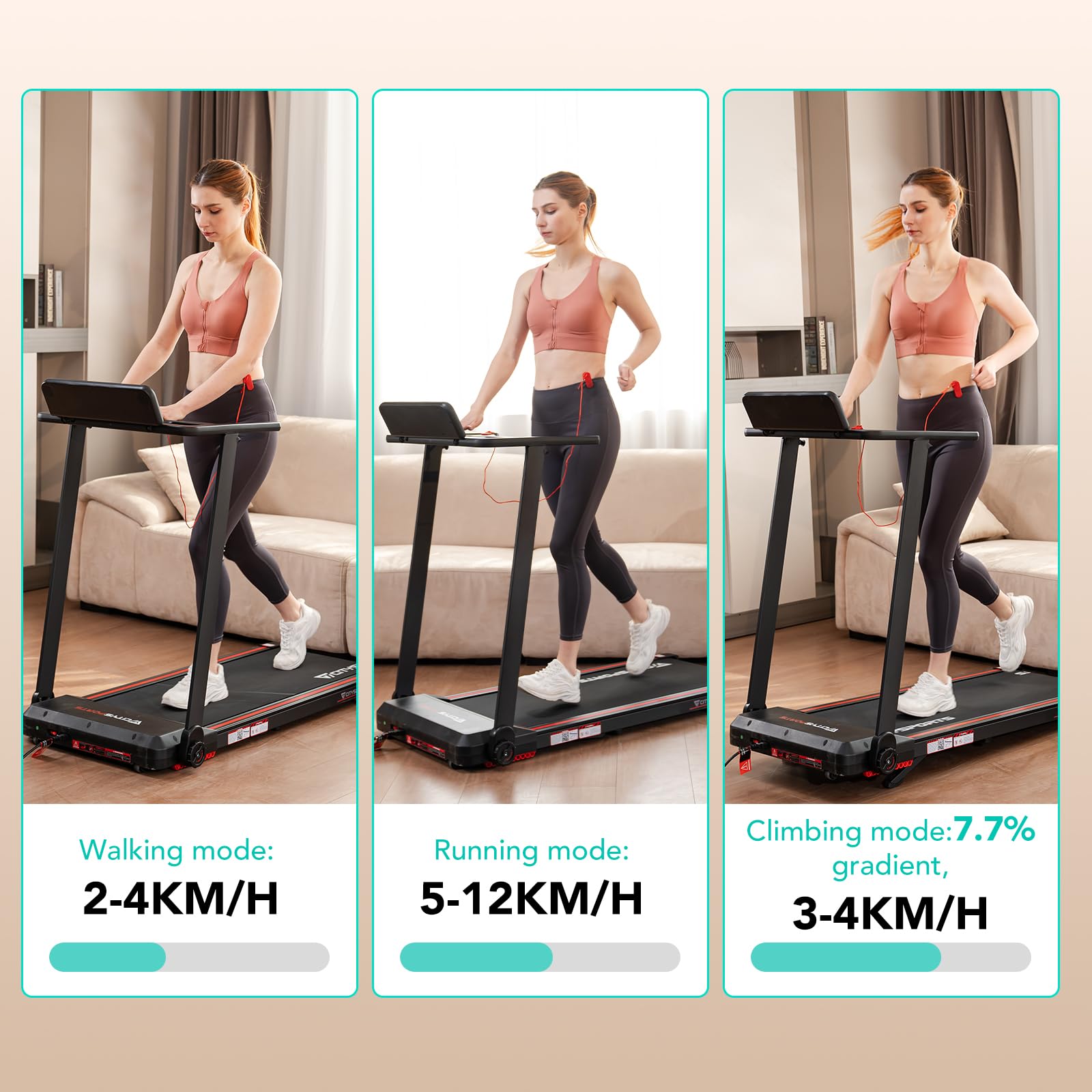 Tapis de course pliable CS-WP9 vitesse 12 km/h écran LED Bluetooth support tablette capacité 120 kg
