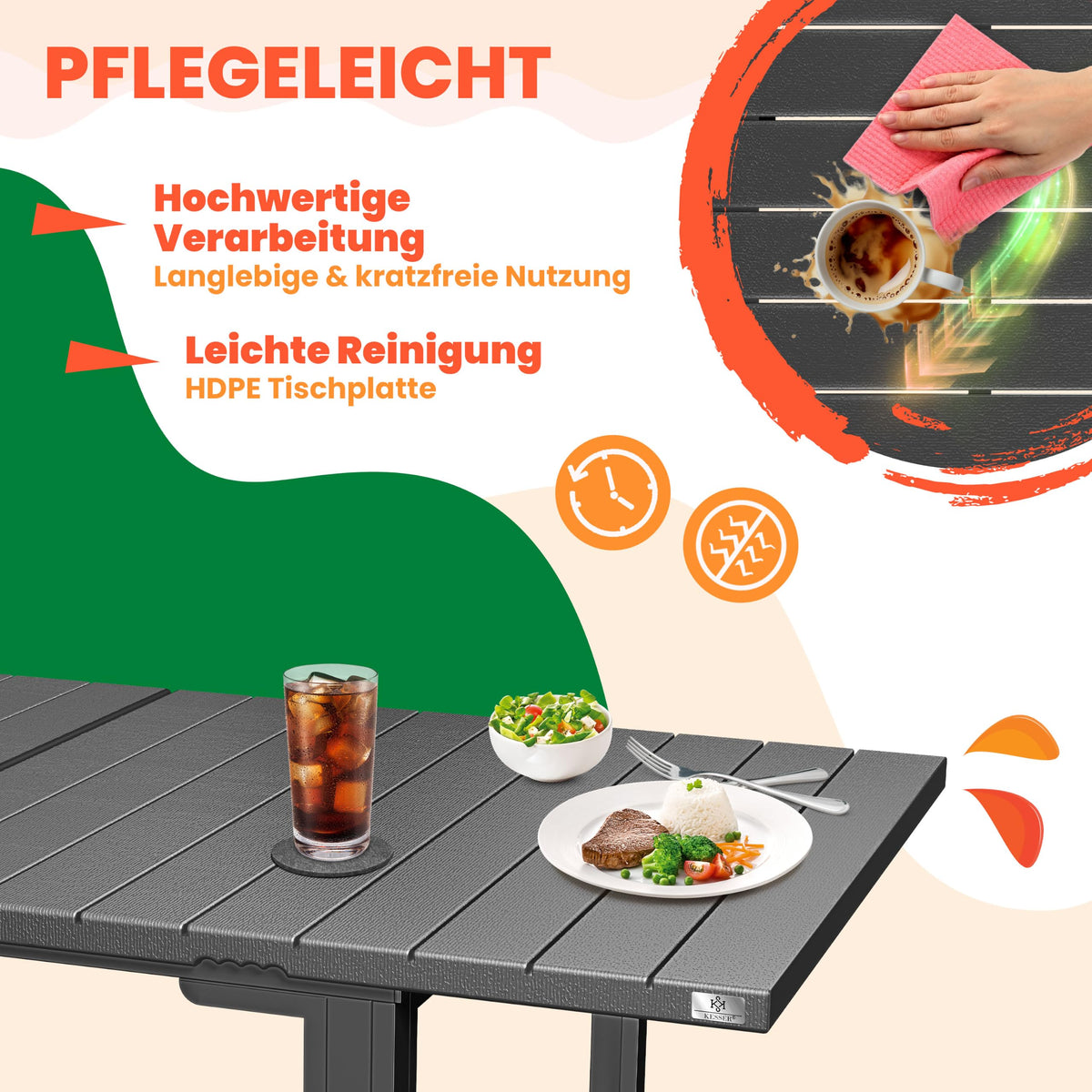 Ausziehbarer Gartentisch 180 bis 240 x 90 cm für 6 bis 8 Personen mit Stahlgestell und HDPE-Tischplatte