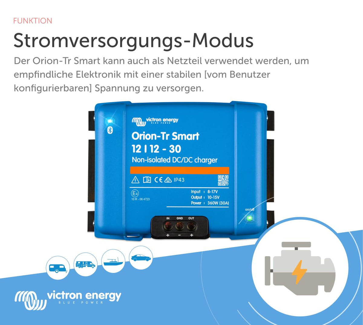 DC-DC Ladebooster Orion-Tr Smart 12/12V 30A nicht isoliert mit Bluetooth für Blei- und Lithiumbatterien