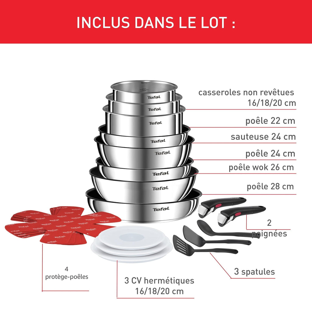 Batterie de cuisine Ingenio L897SK04 20 pièces antiadhésive induction avec poignées amovibles