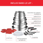 Batterie de cuisine Ingenio L897SK04 20 pièces antiadhésive induction avec poignées amovibles
