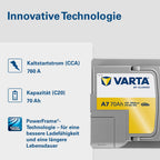 AGM Autobatterie 12V 70Ah 760A für Start-Stopp und xEV, wartungsfreie Starterbatterie