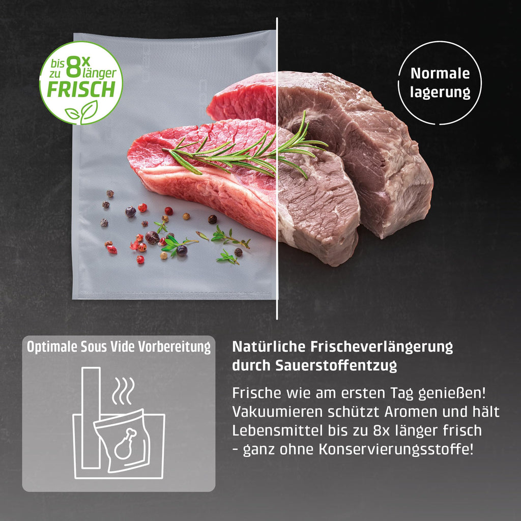 Vakuumierer mit Flüssigkeitsfunktion 30 cm Doppelnaht mit Rollenbox Cutter und Beuteln