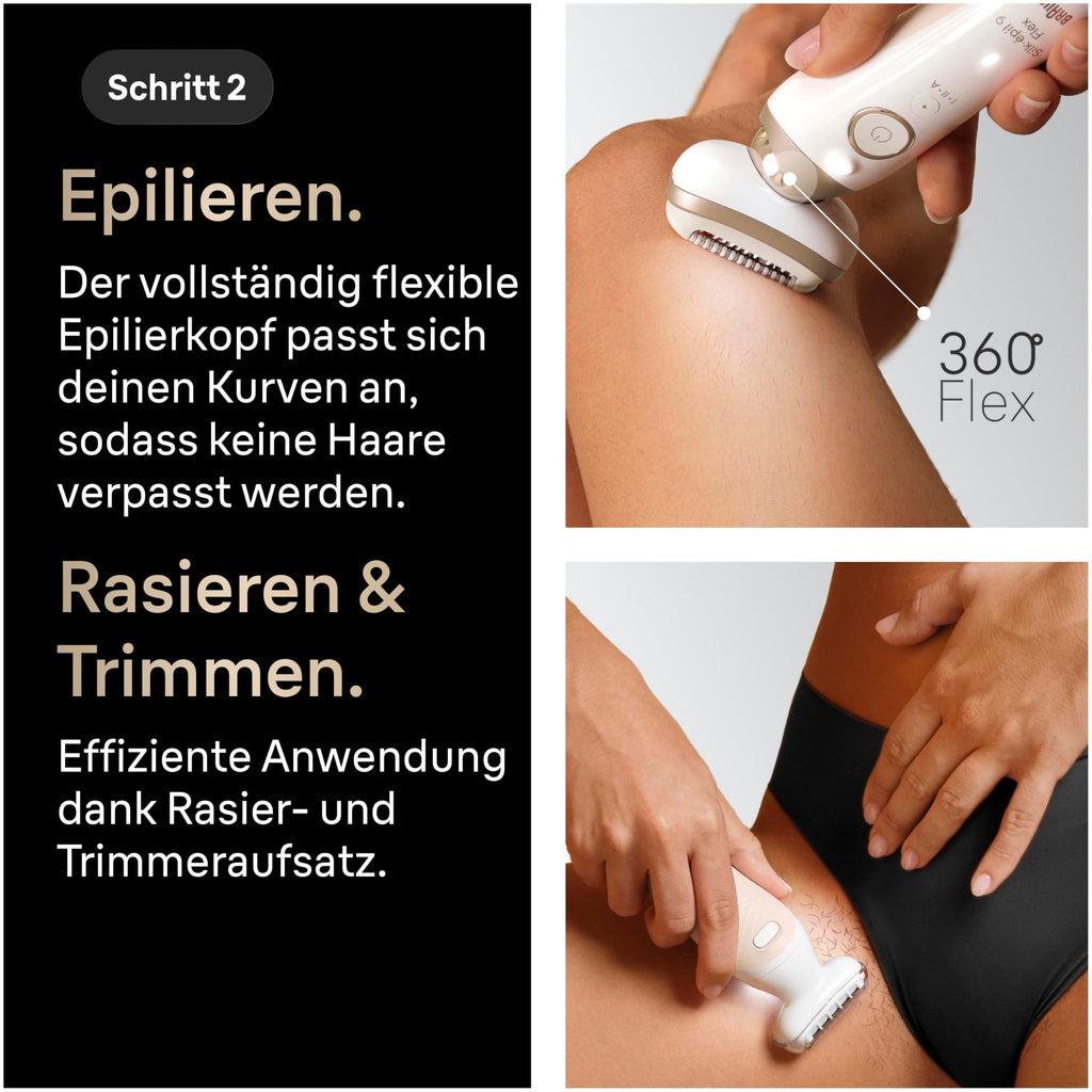 Damen-Epilierer Silk·épil 9 Flex SkinSpa 9-681 3D wasserdicht mit flexiblem Epilierkopf Smart Touch und Zubehör-Set