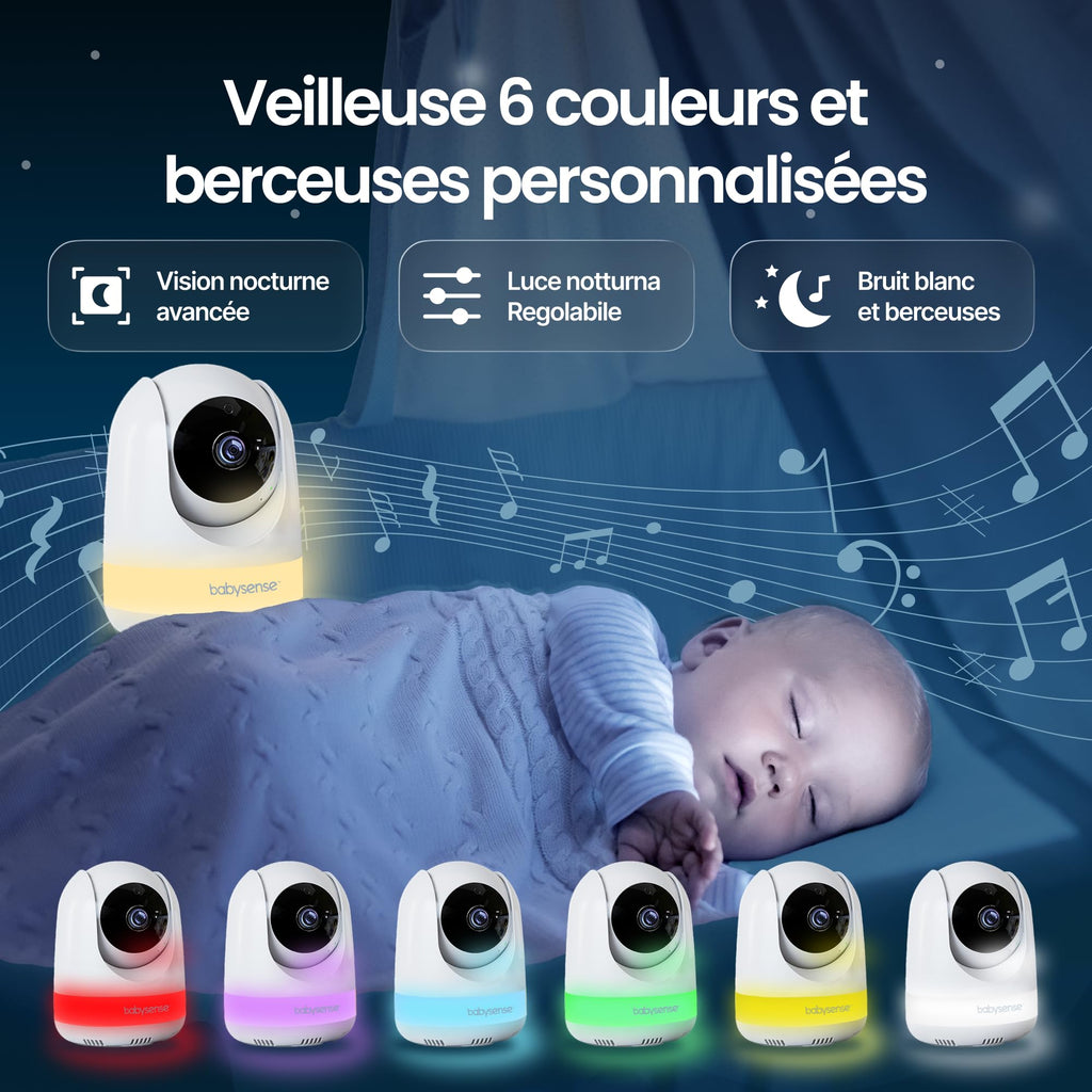 Moniteur bébé MVPRO-2CAM EU Full HD avec 2 caméras écran partagé veilleuse 6 couleurs connexion 2.4GHz FHSS sans WiFi