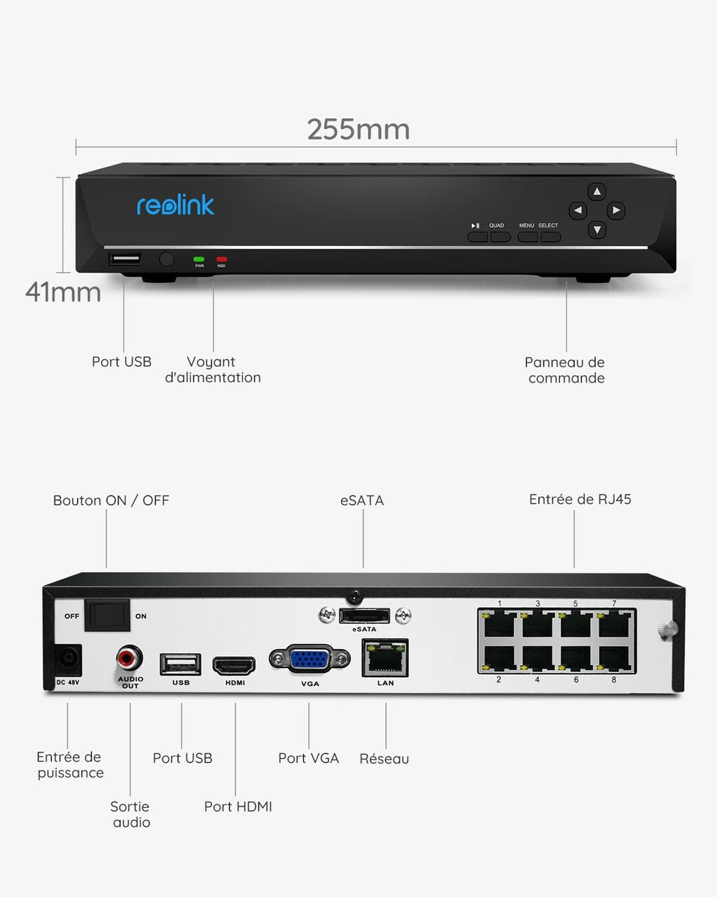 4K PoE NVR RLN8-410 8 canaux avec disque dur 2 To enregistreur vidéo réseau pour caméras IP PoE jusqu'à 8MP