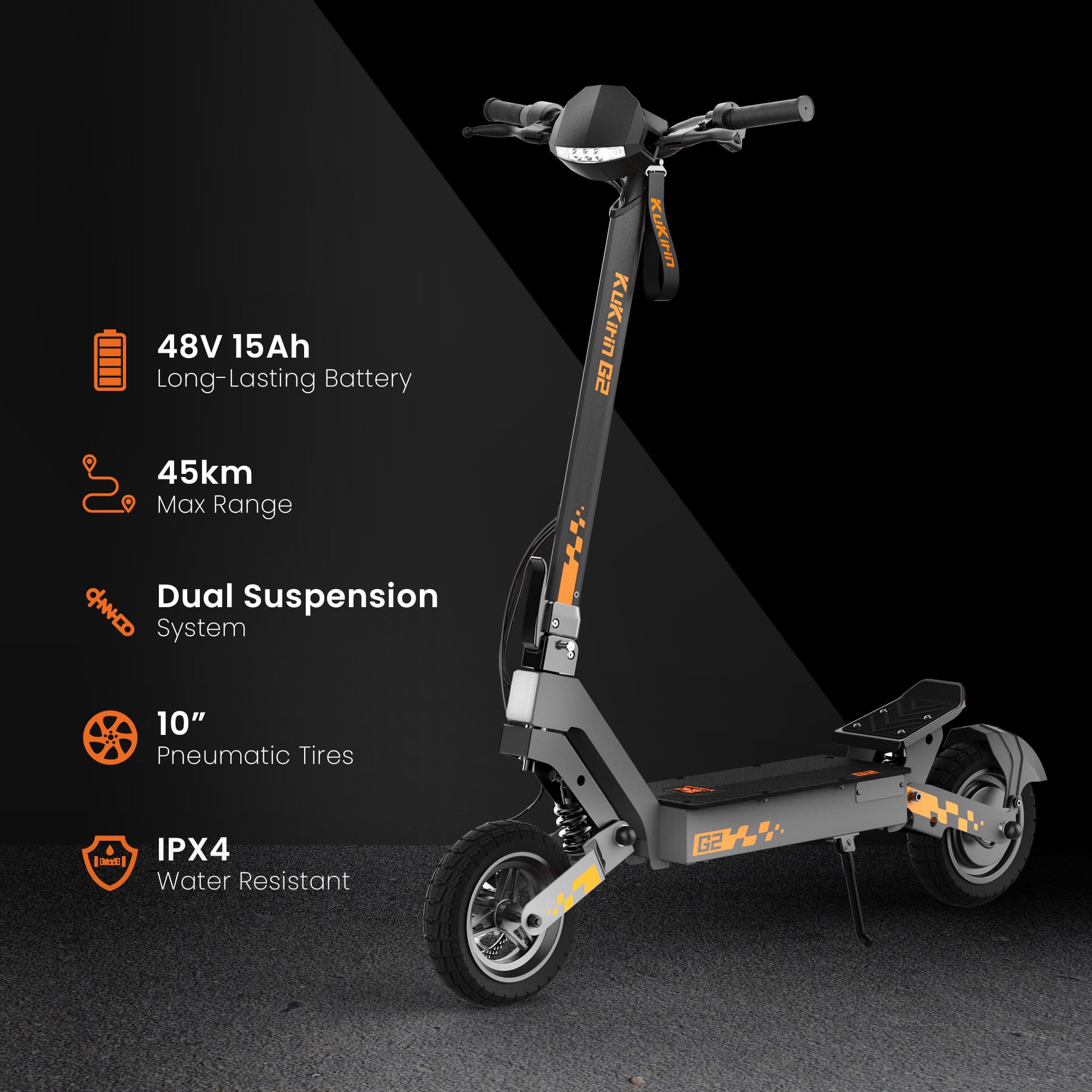 Trottinette électrique adulte G2 batterie 48V 15,6Ah autonomie 55 km pneus tubeless 10 pouces double suspension pliable