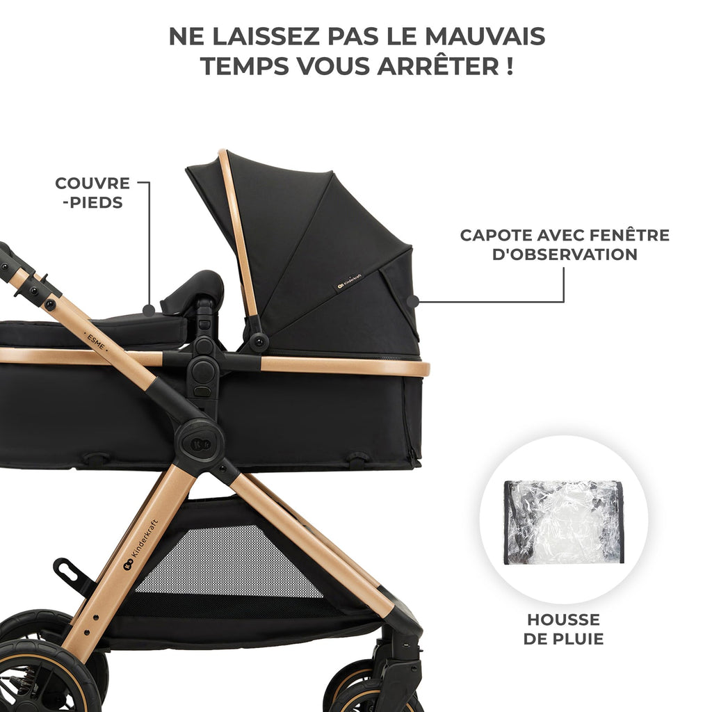 Poussette bébé 3 en 1 ESME système de voyage avec siège auto MINK PRO i-Size 40-75 cm pliable jusqu'à 25 kg