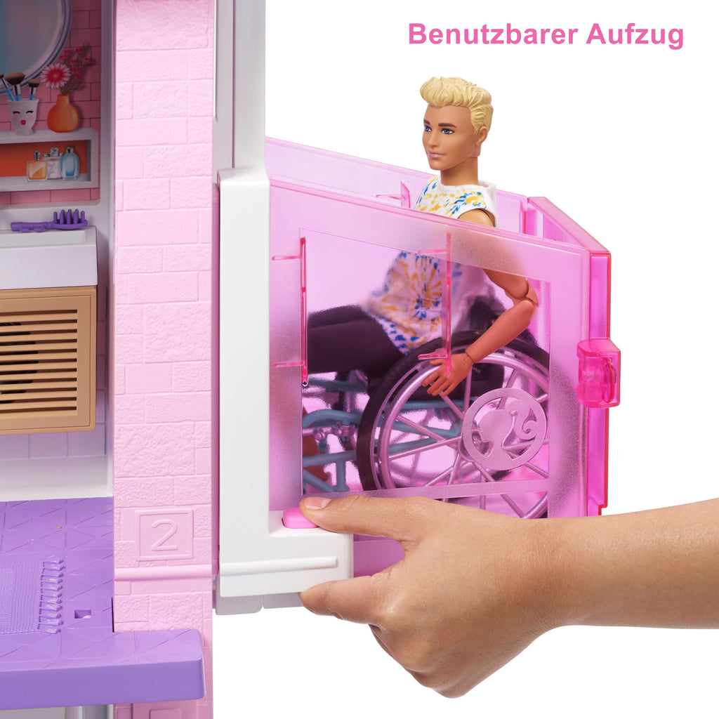 Puppenhaus Spielset Traumvilla, ca. 110 cm hoch und 105 cm breit, mit 10 Räumen, Aufzug, Rutsche, Pool und über 75 Teilen