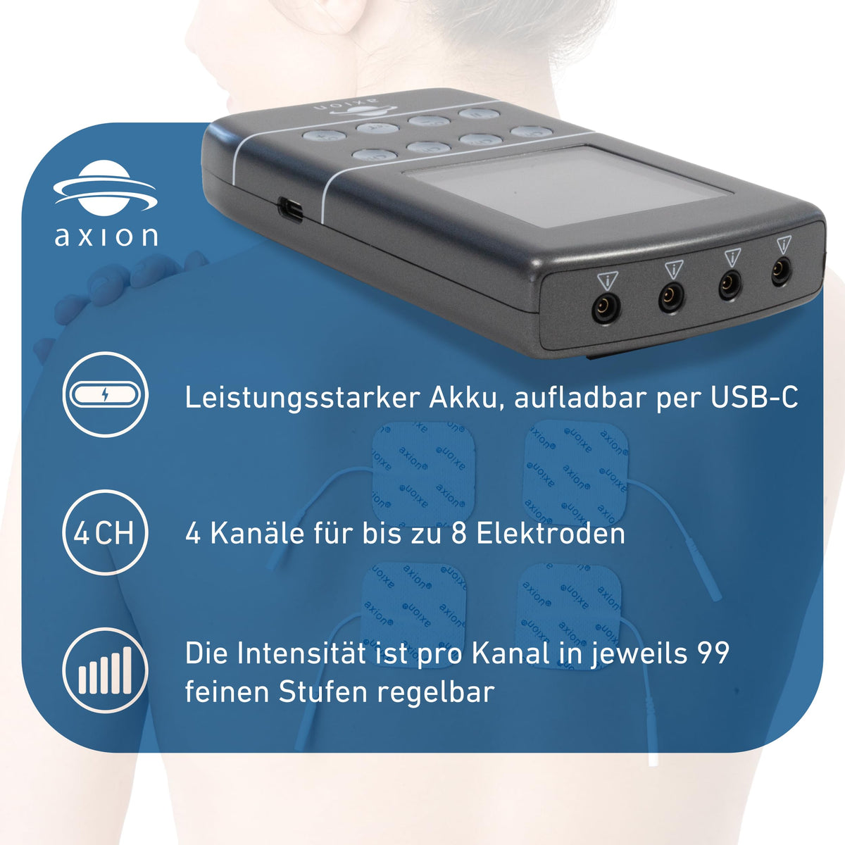 TENS-EMS Kombigerät X9B 4 Kanäle 60 Programme 99 Intensitätsstufen mit 12 Elektroden Ladegerät und Softcase