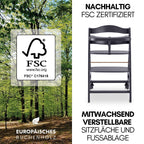 5-in-1 Hochstuhl Beta+ Newborn Set mit Deluxe Bouncer, Sitzpolster und Essbrett, aus FSC-zertifiziertem Buchenholz, Dark Grey
