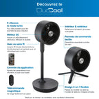 Ventilateur sans fil 2 en 1 sur pied et de table DUOCOOL Smart avec batterie rechargeable 45 h 5 vitesses mode Turbo télécommande et application