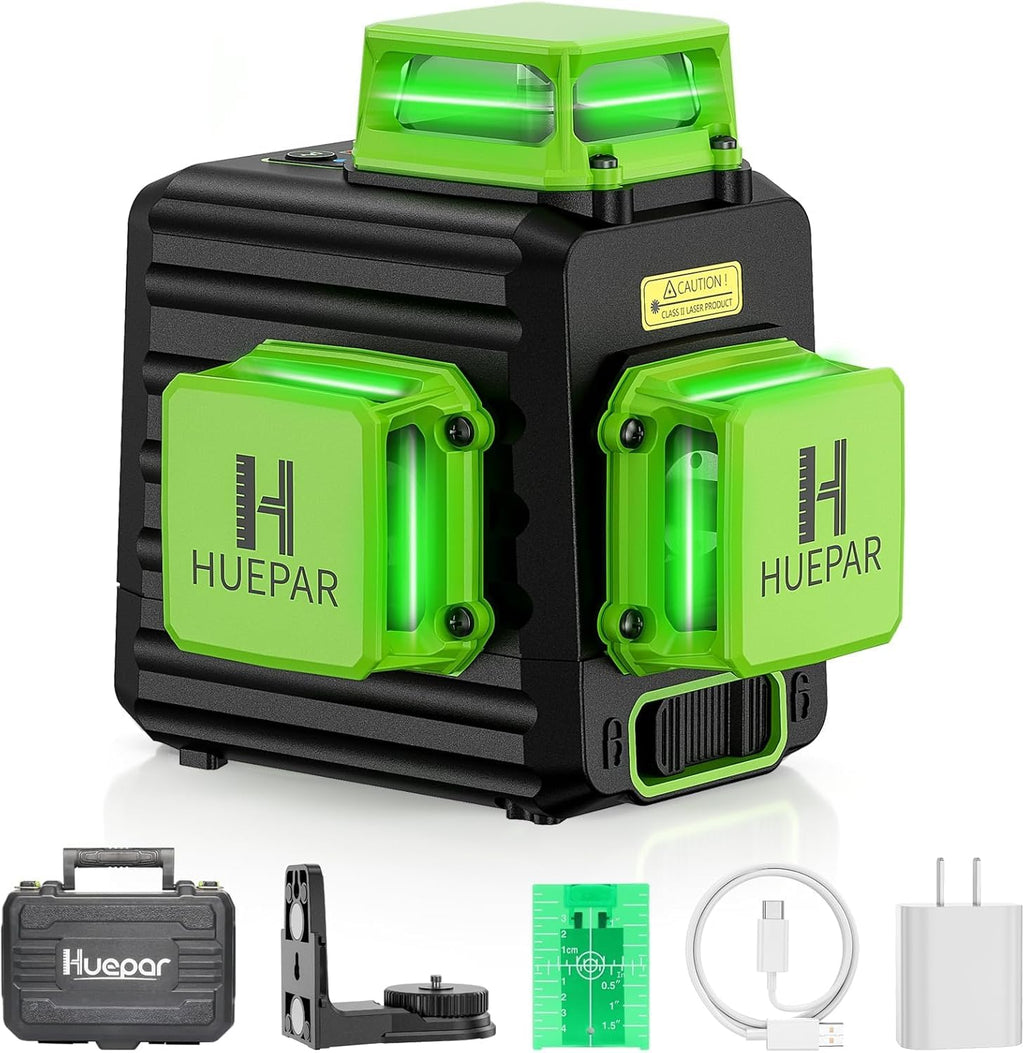 Niveau laser vert autonivelant B03CG Pro 3 x 360° avec batterie rechargeable Li-ion 5200mAh USB-C mode pulsé et étui de transport