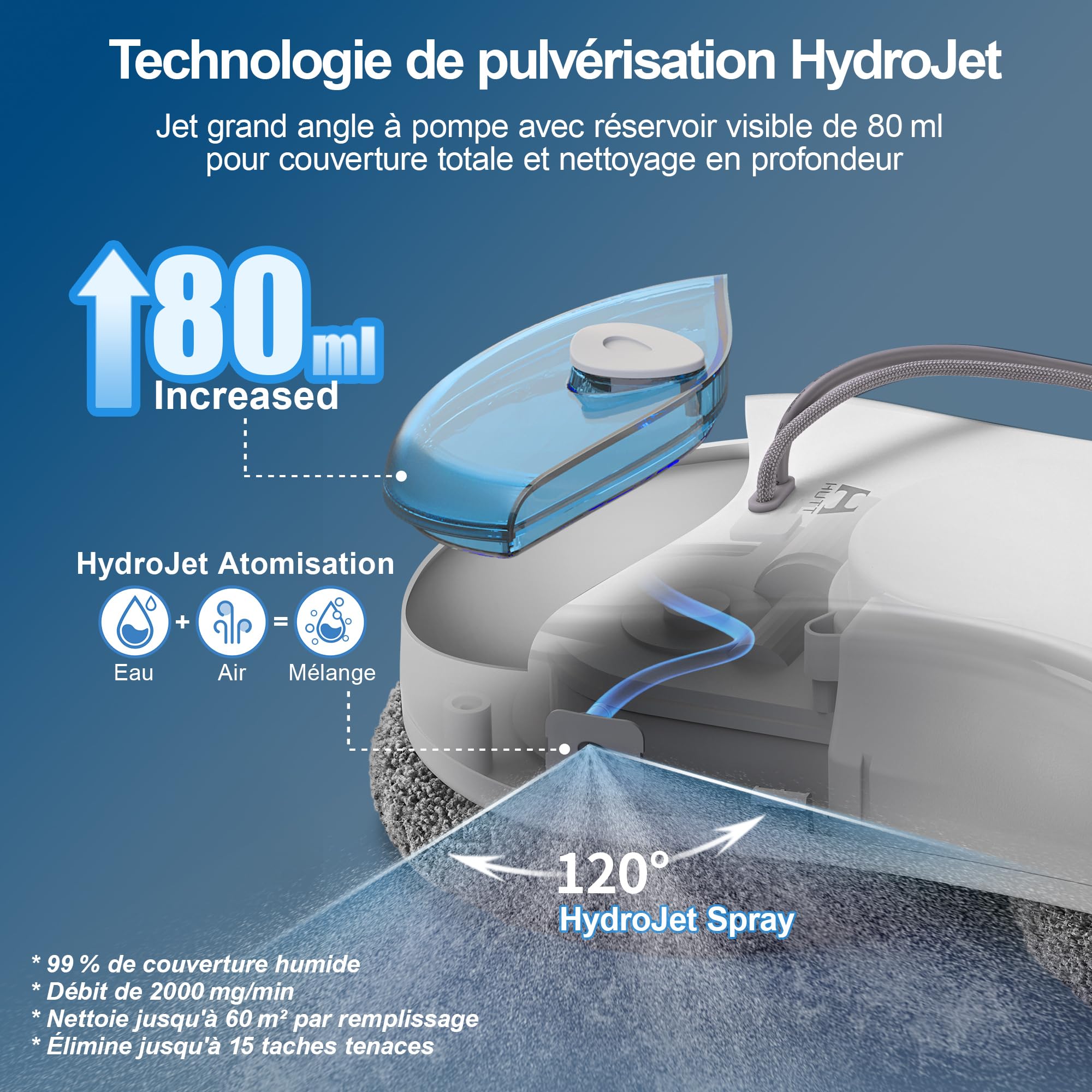 Robot nettoyeur de vitres S55 Pro avec aspiration 6500Pa navigation SLAM 4.0 pulvérisation HydroJet réservoir 80ml