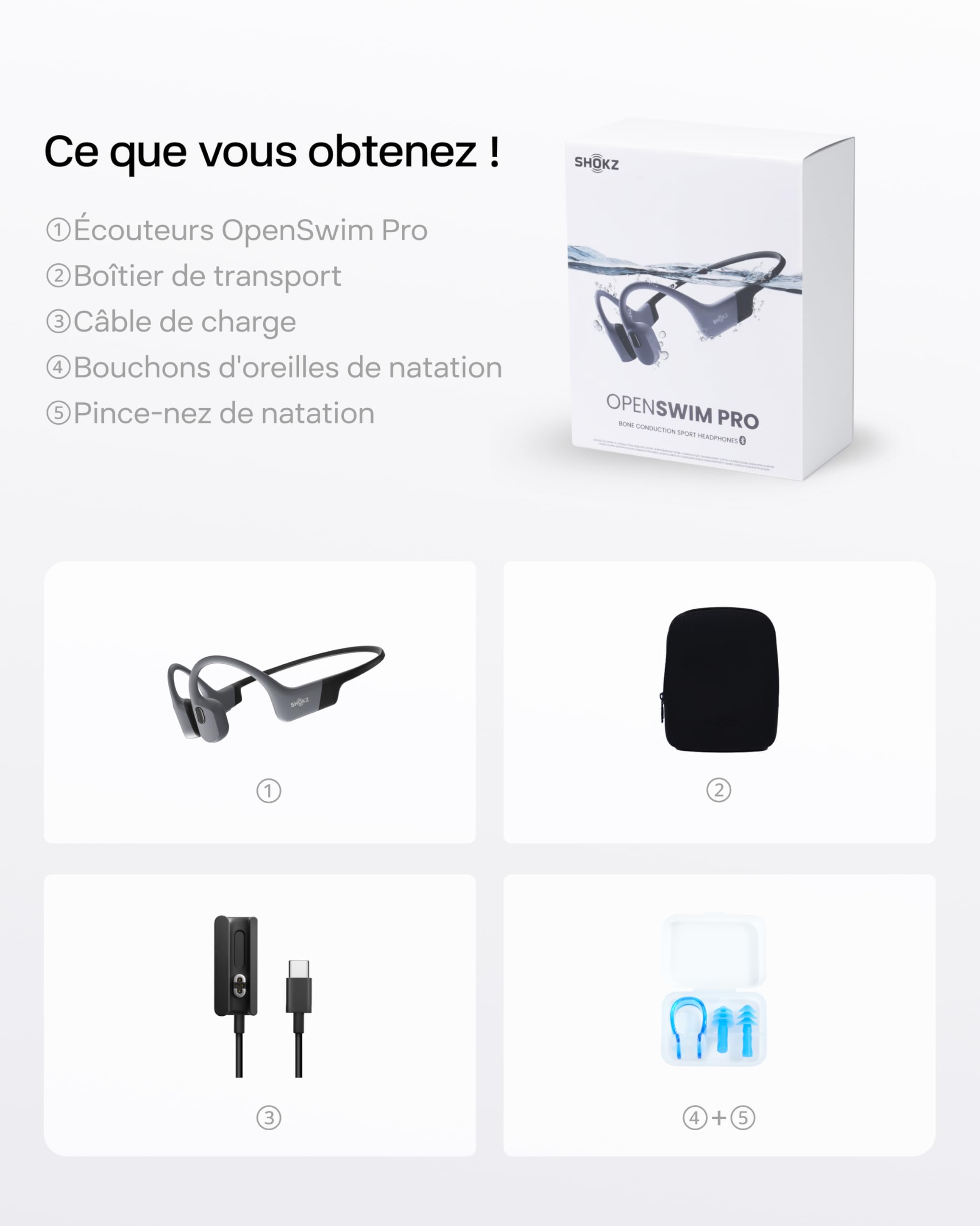 Casque à conduction osseuse OpenSwim Pro Bluetooth 5.4 IP68 avec stockage MP3 32 Go et autonomie 9 h