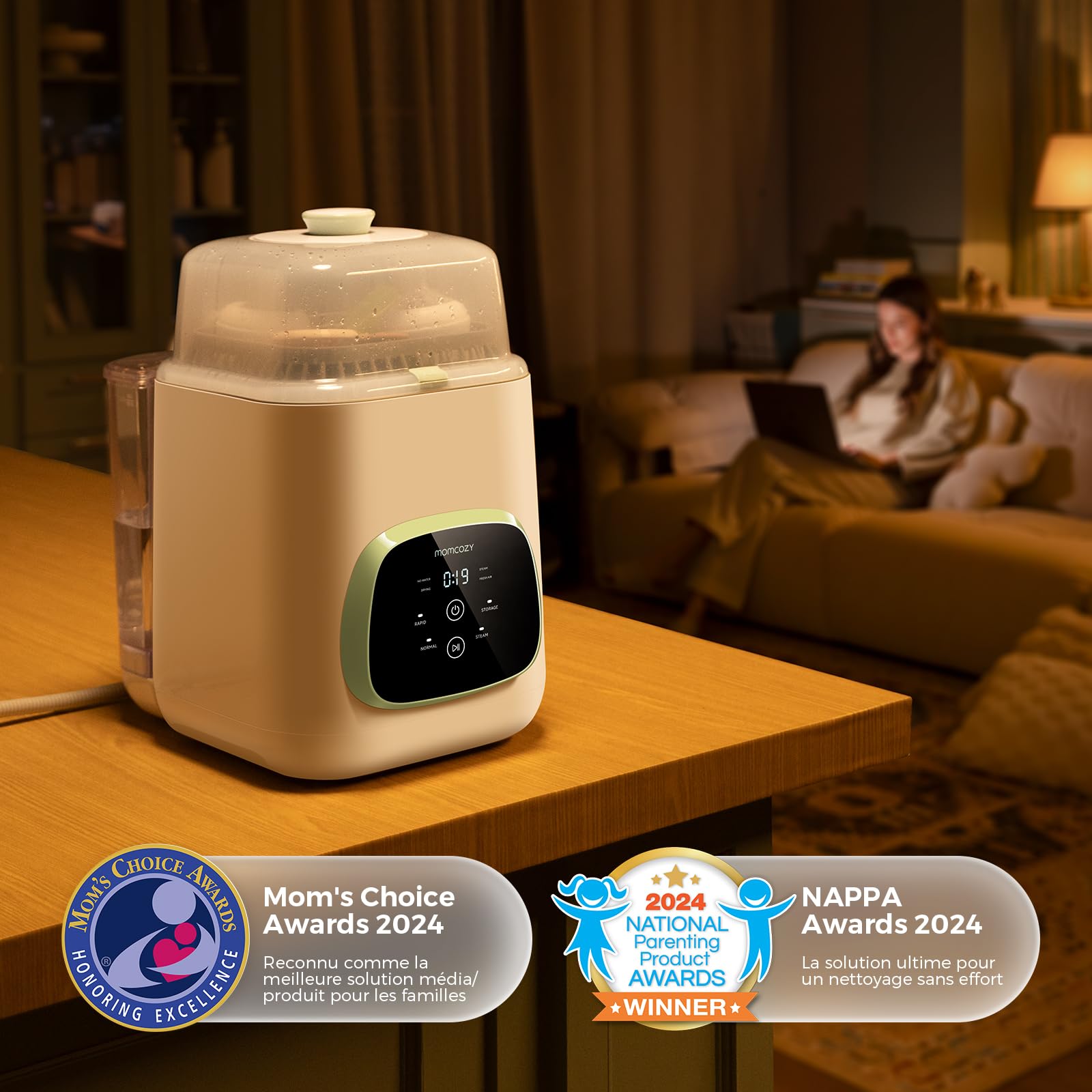 Nettoyeur biberons automatique avec stérilisation vapeur et séchage cycle rapide 19 min pour biberons et accessoires bébé