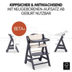 5-in-1 Hochstuhl Beta+ Newborn Set mit Deluxe Bouncer, Sitzpolster und Essbrett, aus FSC-zertifiziertem Buchenholz, Dark Grey