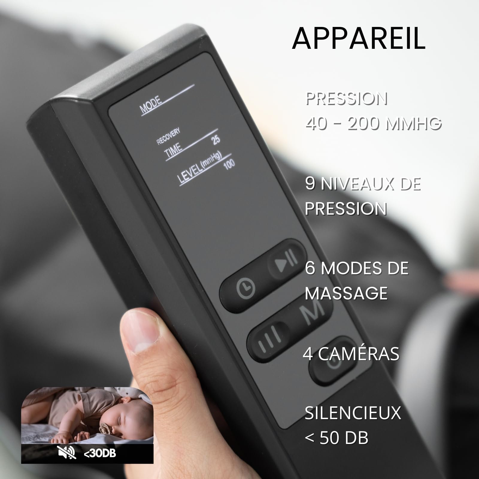 Appareil de pressothérapie jambes et pieds avec 6 modes et 4 chambres compression portable avec sac