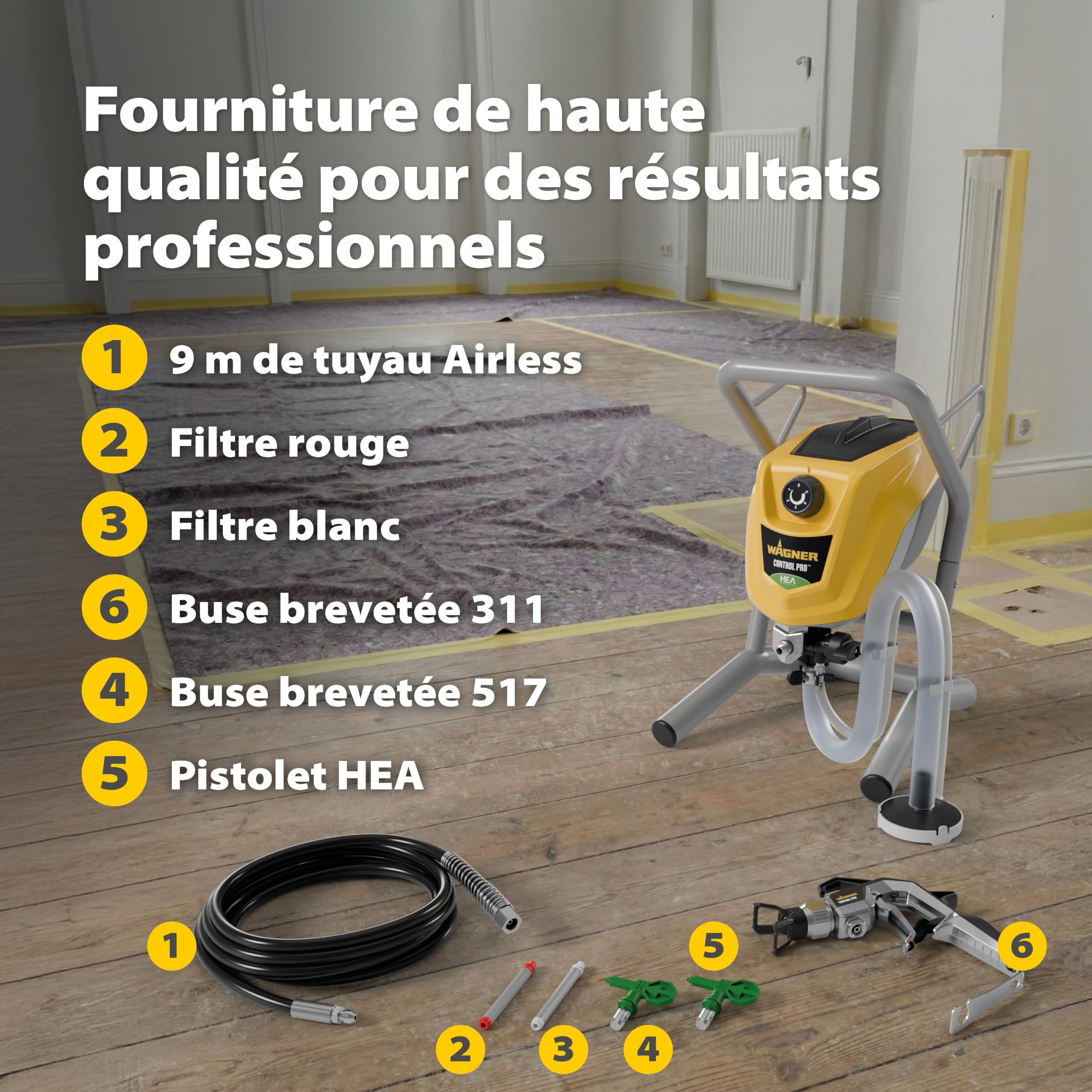Système de peinture par pulvérisation Airless Control Pro 250 M pour peintures vernis et lasures pression 110 bar avec tuyau 9 m