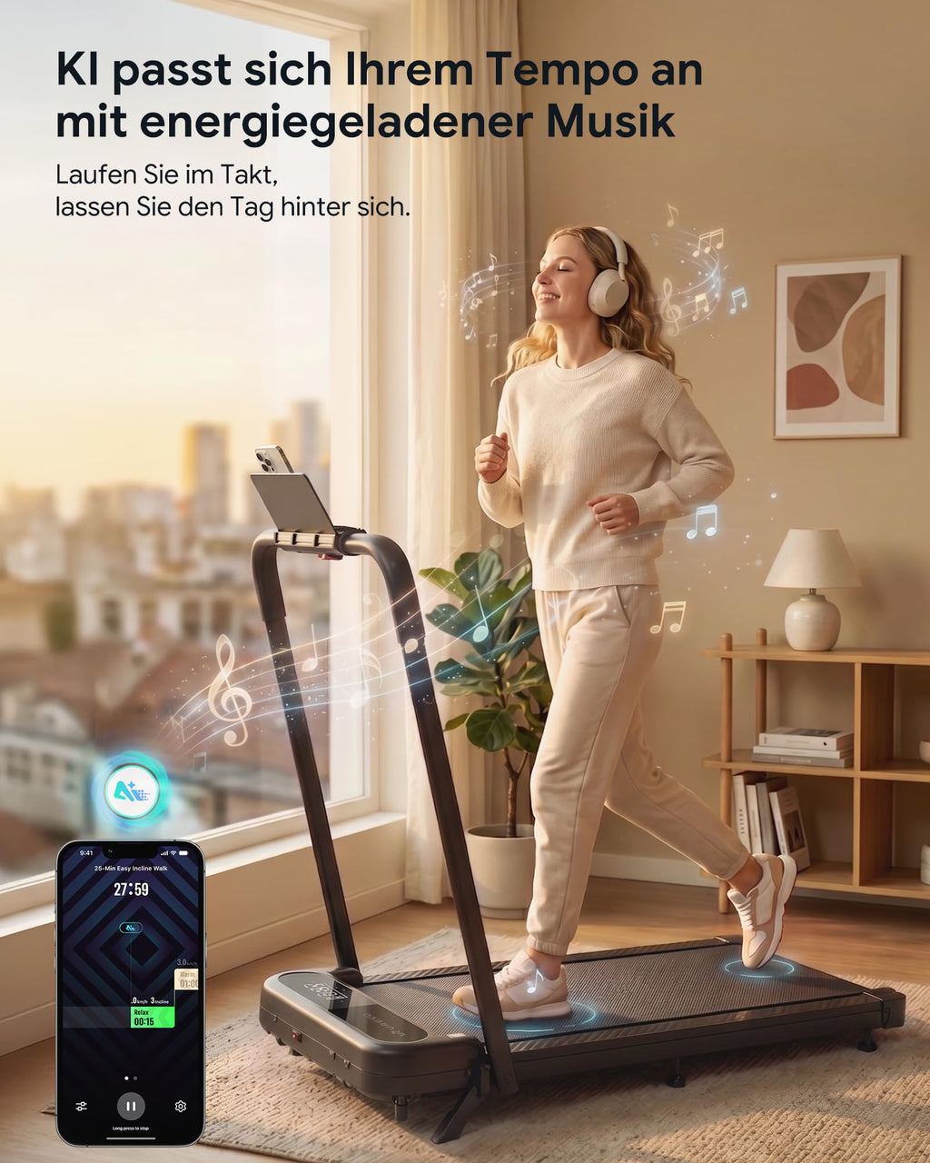 2-in-1 Walking Pad Laufband für Zuhause, klappbar mit App, 1–10 km/h und 120 kg Belastbarkeit