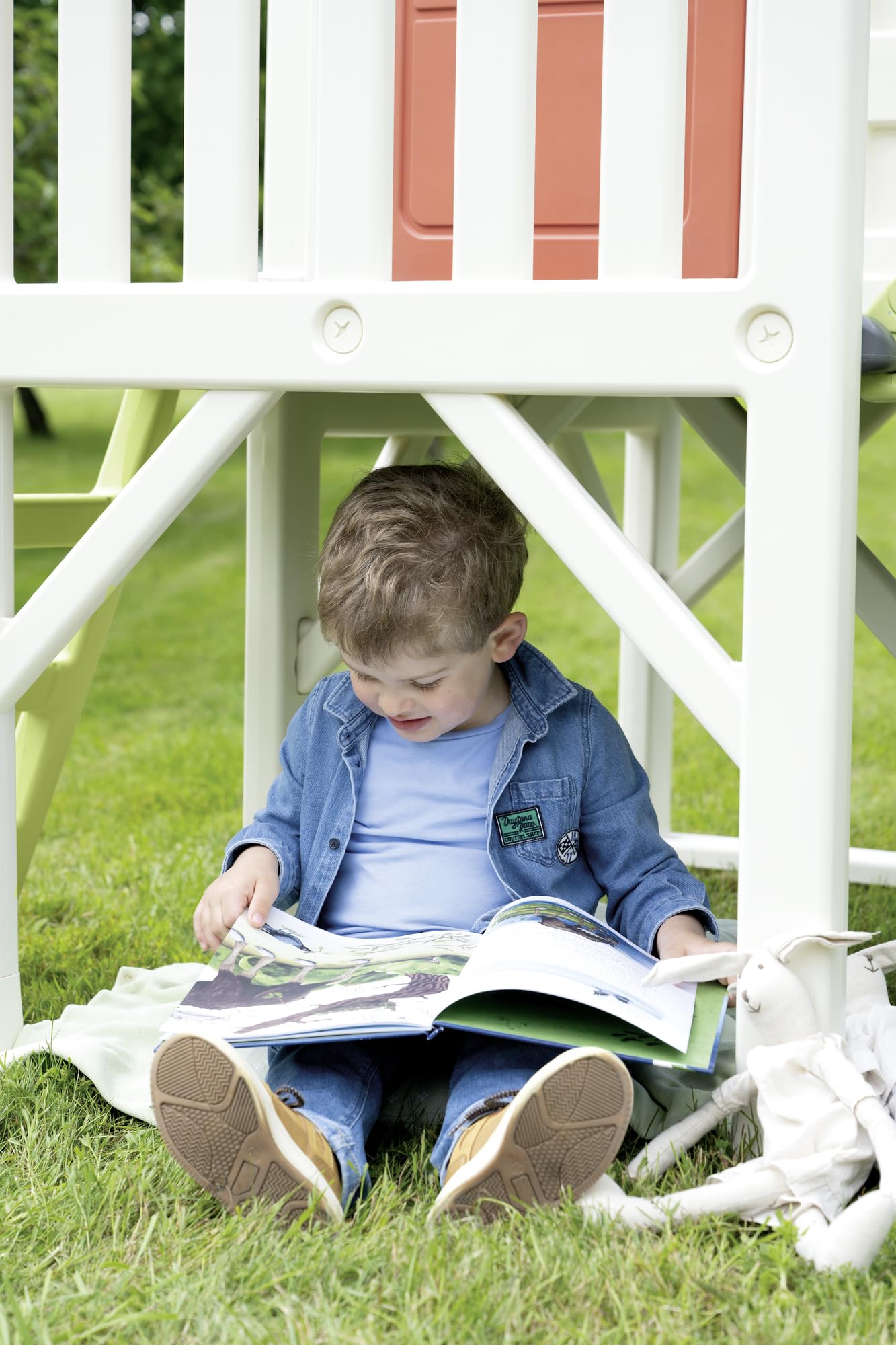 Maison de jeu enfant sur pilotis avec plateforme 70 cm échelle et toboggan matériau recyclé dès 2 ans modèle 7600810802