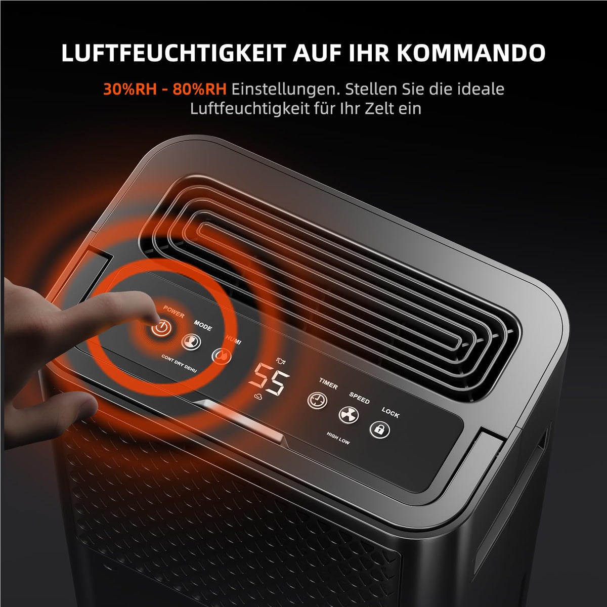 Luftentfeuchter 12 L/Tag für Growzelt, Indoor-Garten und Keller mit 2,1-L-Tank, Digitalanzeige und 24-Stunden-Timer