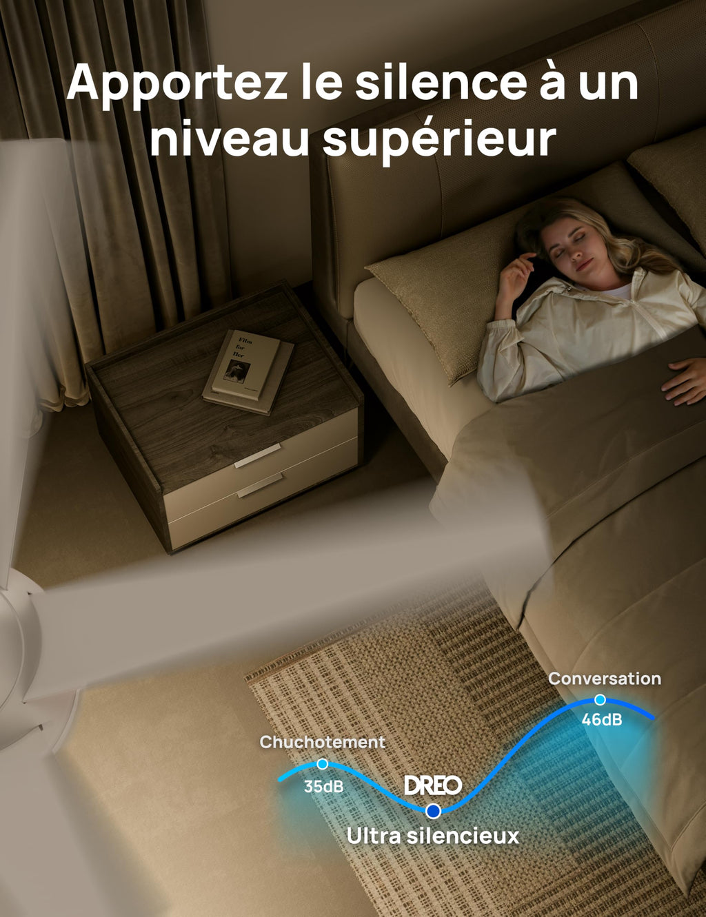 Ventilateur de plafond intelligent 132 cm avec lumière LED dimmable 12 vitesses moteur DC télécommande et contrôle APP