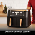 Heißluftfritteuse 9,5 L mit 2 Fächern und 6-in-1-Funktionen Dual Zone Airfryer mit Silikonzange Antihaftbeschichtung