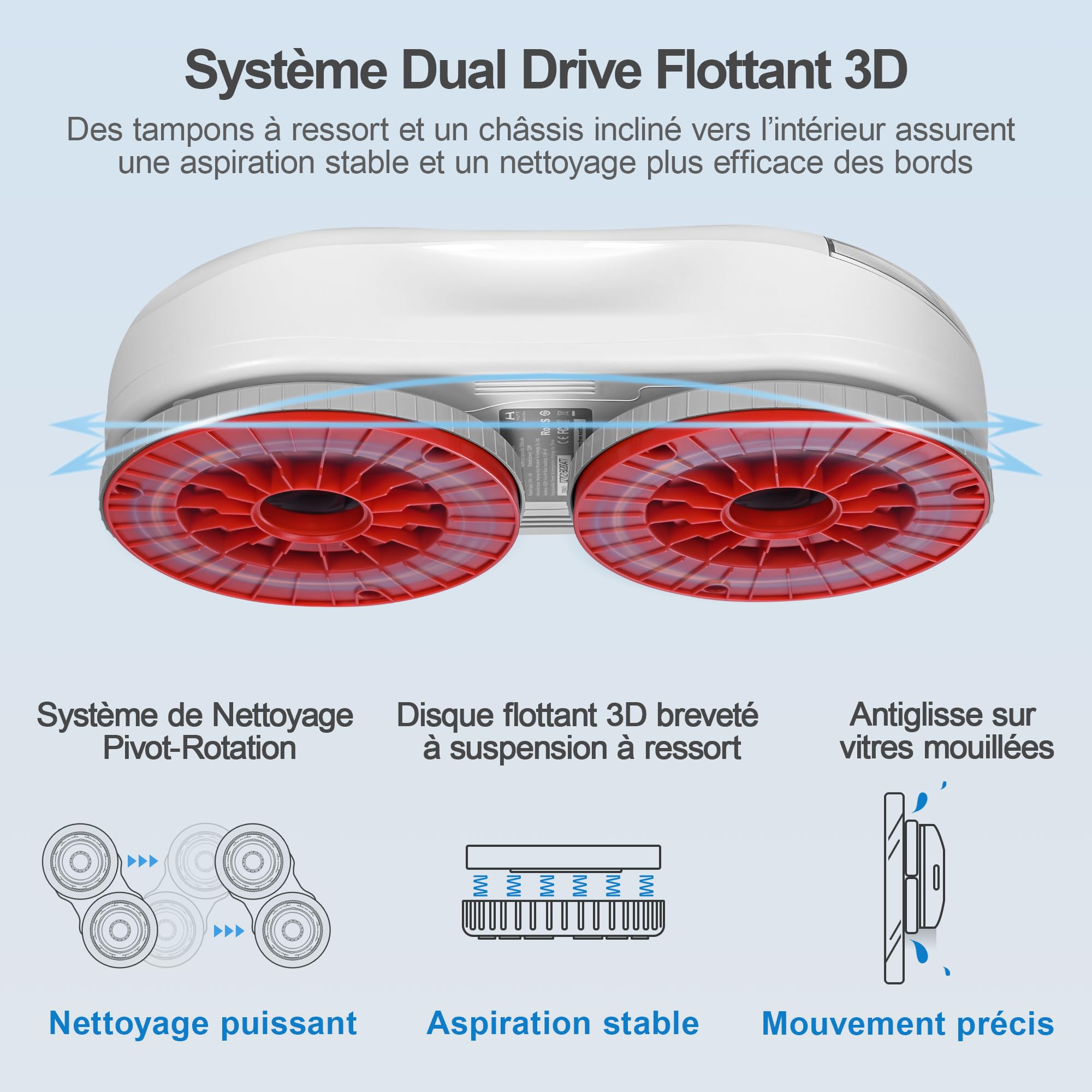 Robot nettoyeur de vitres S55 Pro avec aspiration 6500Pa navigation SLAM 4.0 pulvérisation HydroJet réservoir 80ml