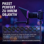 Teleprompter mit integriertem 9-Zoll-Display, 1024 x 600 px, USB-C, für Kameras mit Adapterringen 49-82 mm
