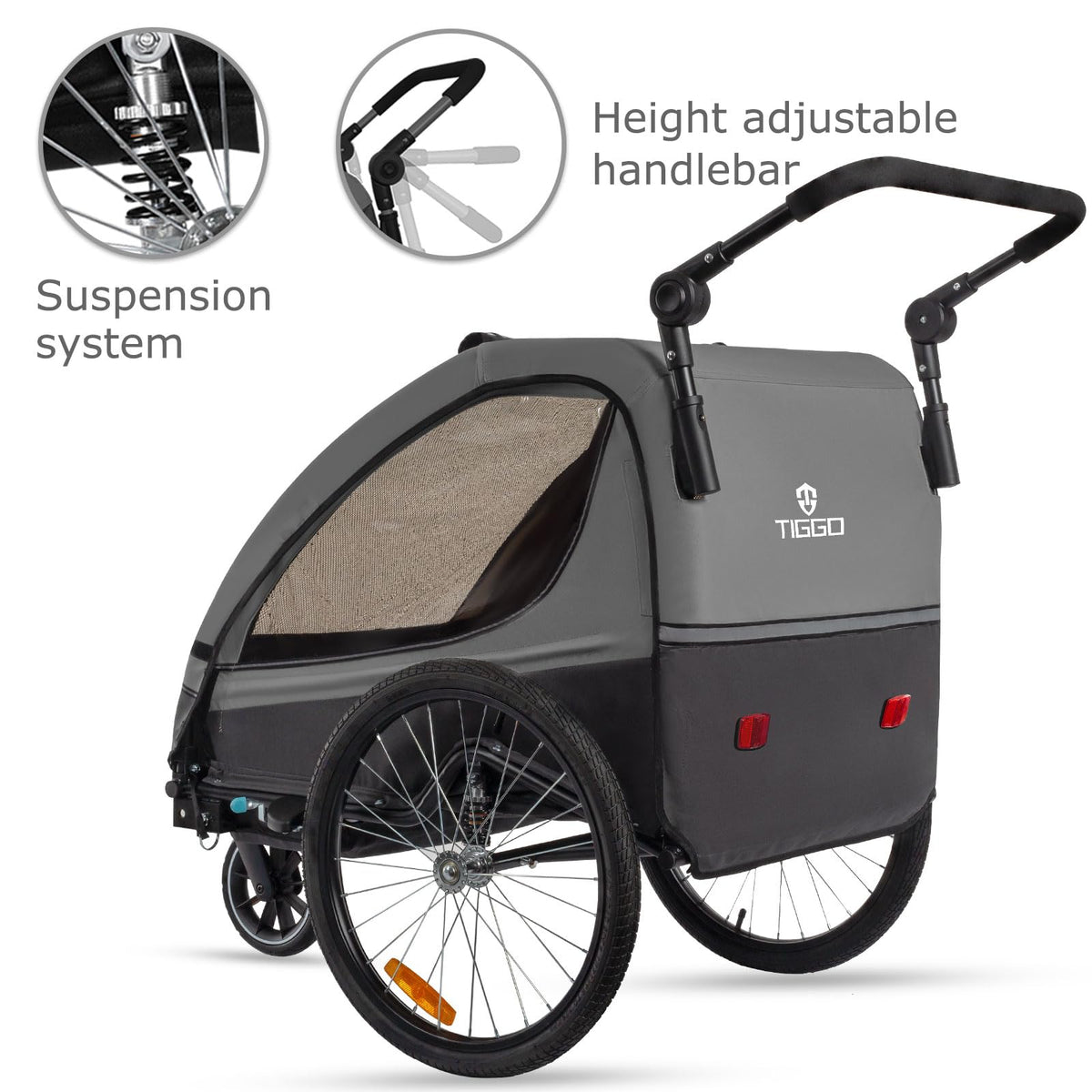 2in1 Fahrradanhänger und Kinderwagen für 1 bis 2 Kinder, bis 40 kg, mit Federung und 360° drehbarem Vorderrad