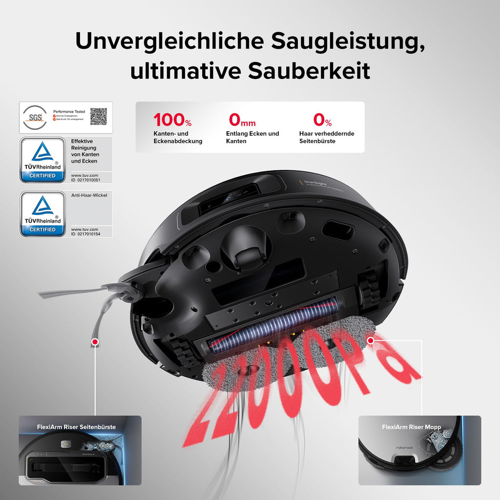 Saugroboter mit Wischfunktion und OmniGrip-Arm, 22.000 Pa Saugkraft, 80 °C Heißwasser-Moppwäsche, KI-gestützte Navigation