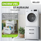 Untergestell für Waschmaschine und Trockner mit Schublade und Ablage, 500 kg Tragkraft, Stahl, 62x62x57,5 cm, höhenverstellbare Füße