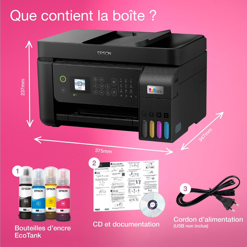 Imprimante multifonction A4 EcoTank ET-4800 Wi-Fi avec réservoirs d'encre chargeur automatique de documents et fonction impression copie scan