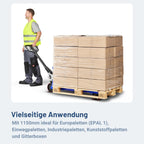 Hubwagen 2500 kg aus Stahl mit 1150 mm Gabellänge und Polyurethan-Lenkrädern für Euro-Paletten