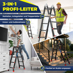 6in1 Mehrzweckleiter aus Aluminium, 20 Sprossen, 520 cm, 150 kg, ausziehbar, rutschfest, Gelenkleiter, Anlegeleiter, Klappleiter, Steh- und
