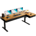 Eckschreibtisch höhenverstellbar elektrisch L-Form 160 x 80 cm mit 4 Schubladen, Steckdose und USB in Braun