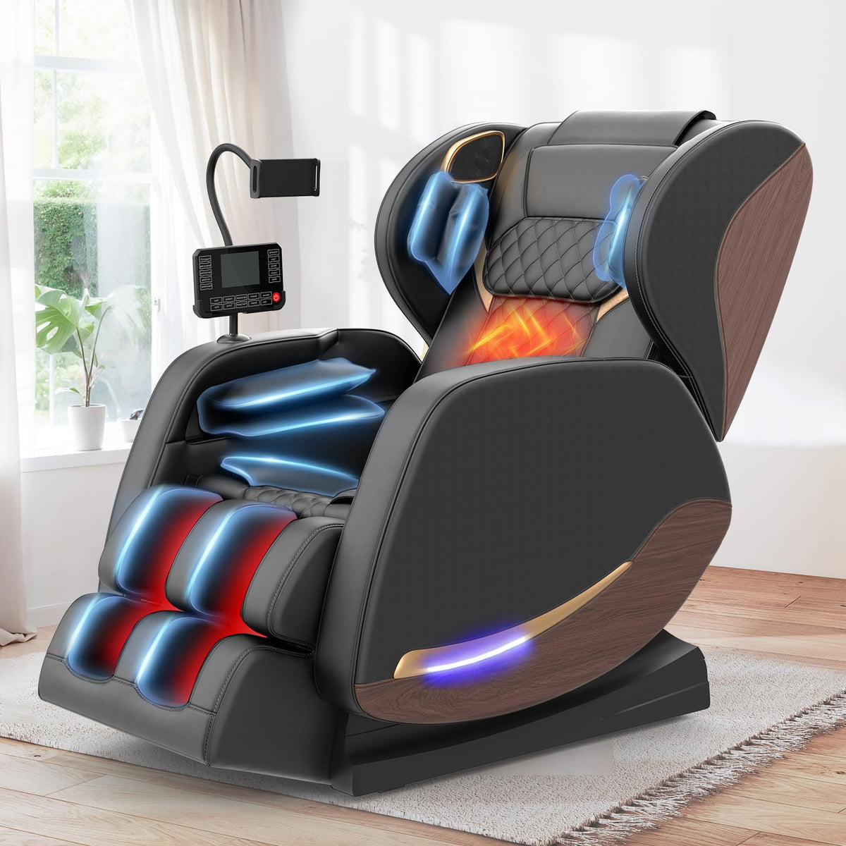 Massagesessel mit 14 Massagerollen und 8 Airbags, Zero-Gravity-Funktion sowie Wärmefunktion für Beine und Taille, Bluetooth-Lautsprecher und