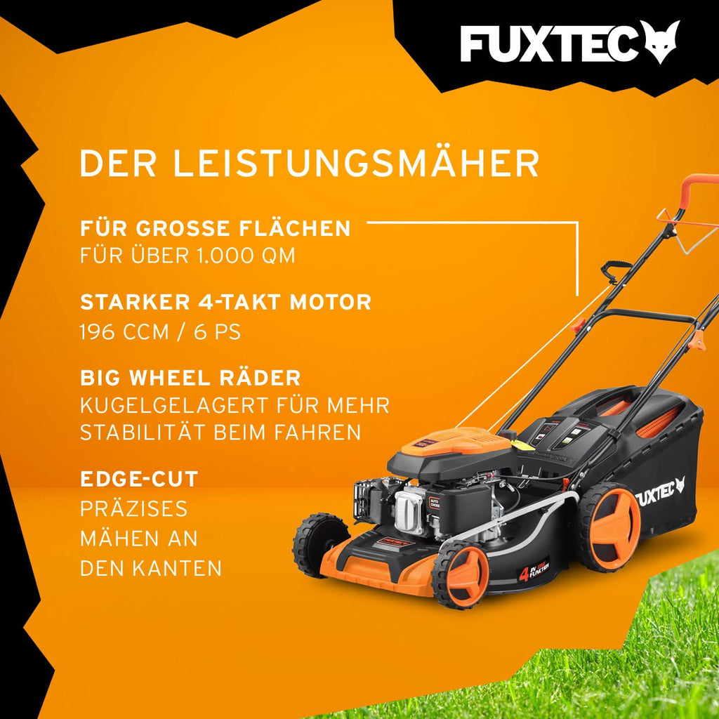 Benzin-Rasenmäher FX-RM5196 mit 196-ccm-4-Takt-Motor und 51 cm Schnittbreite, 4-in-1-Funktion mit Radantrieb und 60-Liter-Fangkorb