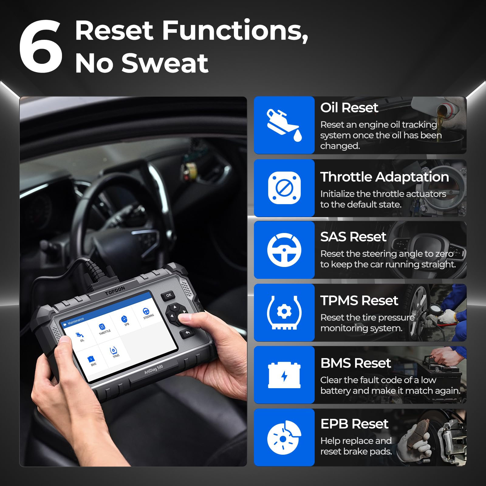 Valise diagnostic auto AD500 OBD2 4 systèmes moteur ABS SRS transmission écran 5 pouces réinitialisation service