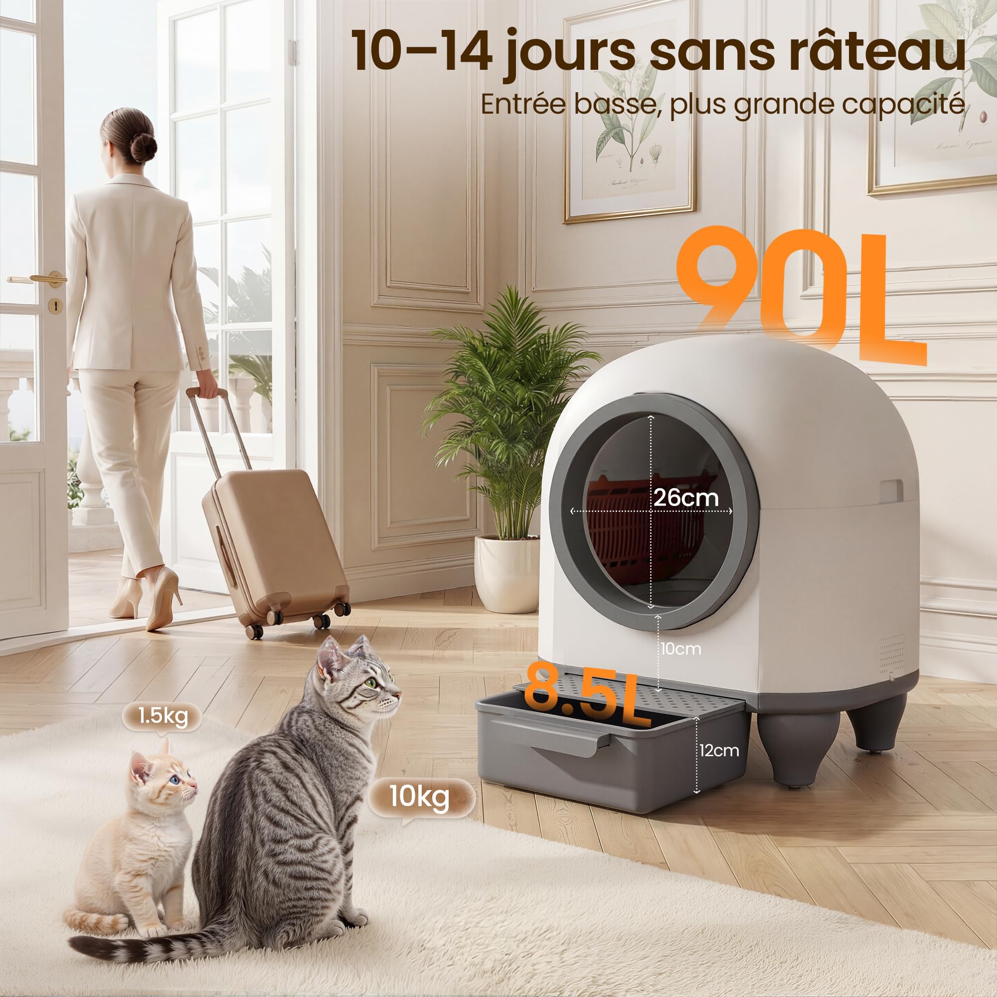 Litière chat autonettoyante automatique Pura Max 90L avec contrôle APP WiFi bac à litière pour plusieurs chats entrée basse