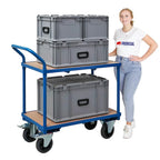 Tischwagen Transportwagen mit 2 Etagen, 95x50x97 cm, 2 Lenk- und Bockrollen, Traglast 400 kg, lichtblau