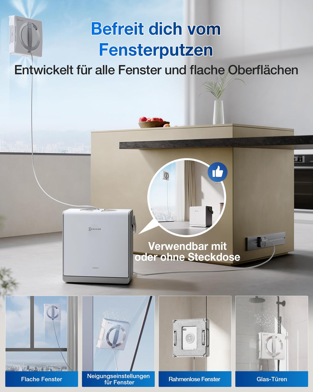 Fensterputzroboter WINBOT W2 PRO Omni mit 6-in-1 Multifunktionsstation und 12-stufigem Schutzsystem, weiß